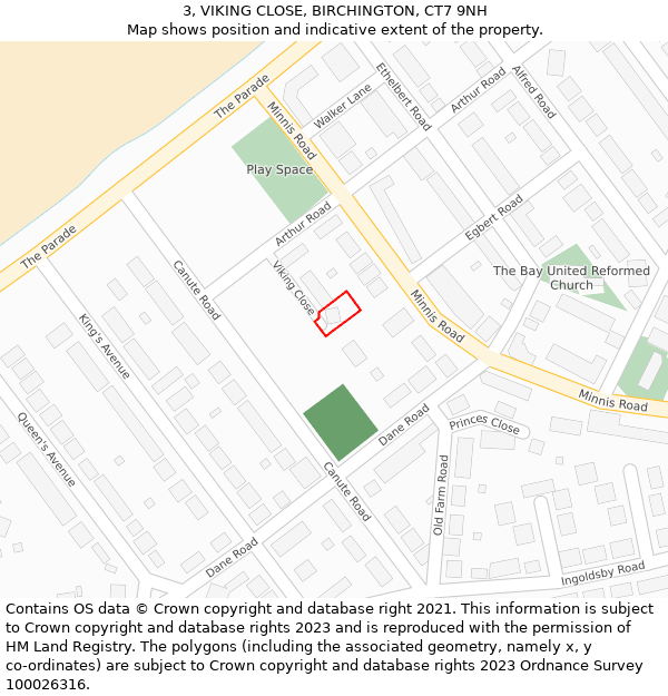 3, VIKING CLOSE, BIRCHINGTON, CT7 9NH: Location map and indicative extent of plot