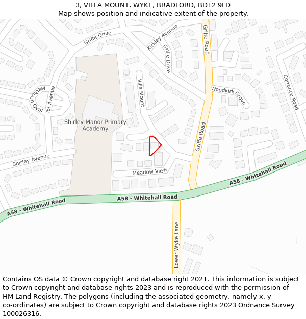 3, VILLA MOUNT, WYKE, BRADFORD, BD12 9LD: Location map and indicative extent of plot