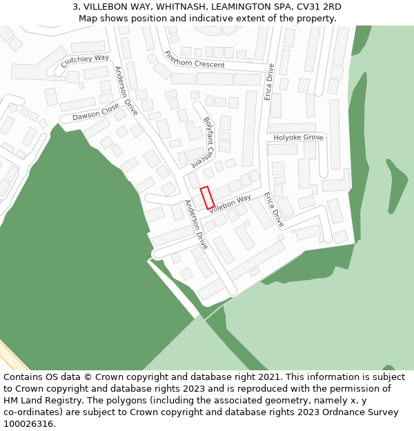 3, VILLEBON WAY, WHITNASH, LEAMINGTON SPA, CV31 2RD: Location map and indicative extent of plot