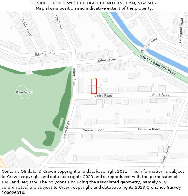3, VIOLET ROAD, WEST BRIDGFORD, NOTTINGHAM, NG2 5HA: Location map and indicative extent of plot