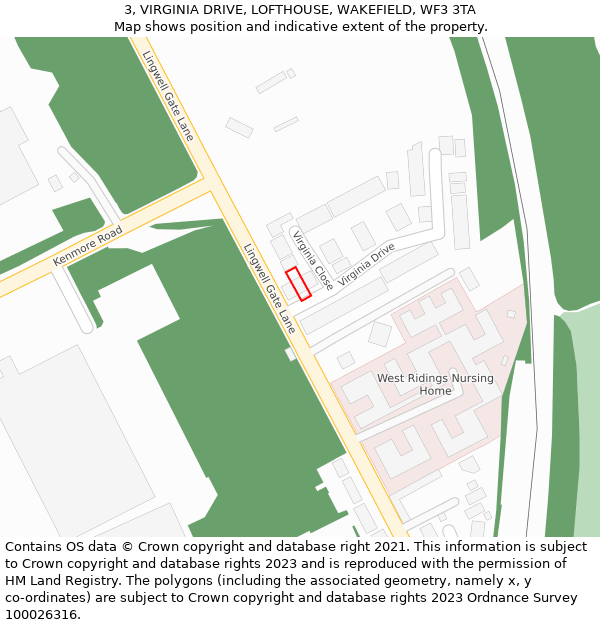 3, VIRGINIA DRIVE, LOFTHOUSE, WAKEFIELD, WF3 3TA: Location map and indicative extent of plot