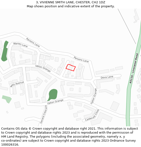 3, VIVIENNE SMITH LANE, CHESTER, CH2 1DZ: Location map and indicative extent of plot