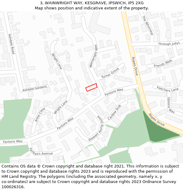 3, WAINWRIGHT WAY, KESGRAVE, IPSWICH, IP5 2XG: Location map and indicative extent of plot