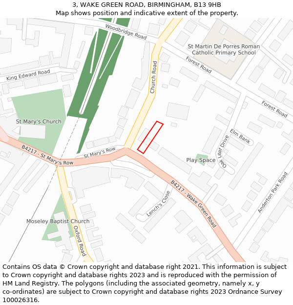 3, WAKE GREEN ROAD, BIRMINGHAM, B13 9HB: Location map and indicative extent of plot