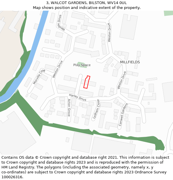 3, WALCOT GARDENS, BILSTON, WV14 0UL: Location map and indicative extent of plot