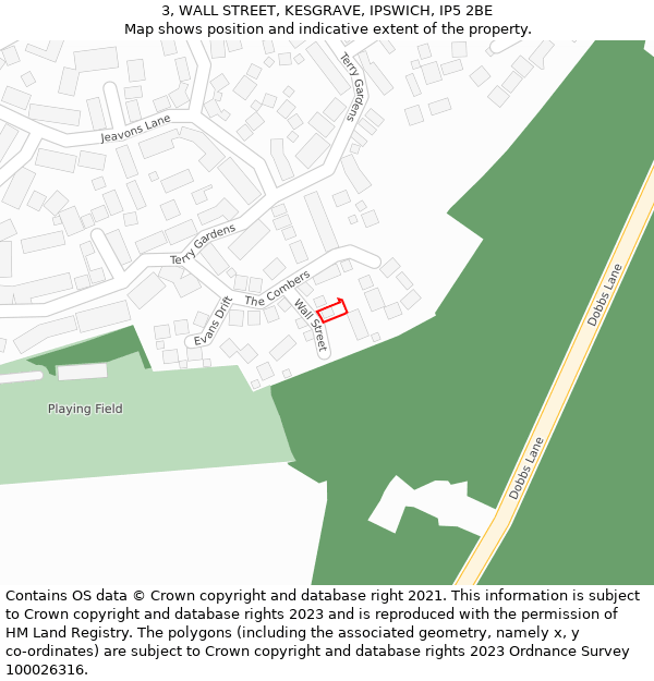 3, WALL STREET, KESGRAVE, IPSWICH, IP5 2BE: Location map and indicative extent of plot