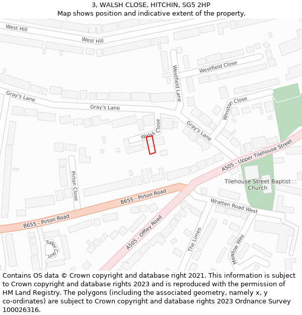 3, WALSH CLOSE, HITCHIN, SG5 2HP: Location map and indicative extent of plot