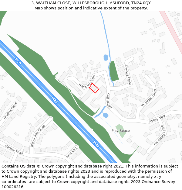 3, WALTHAM CLOSE, WILLESBOROUGH, ASHFORD, TN24 0QY: Location map and indicative extent of plot