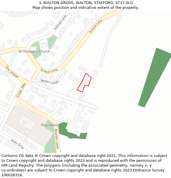 3, WALTON GROVE, WALTON, STAFFORD, ST17 0LG: Location map and indicative extent of plot