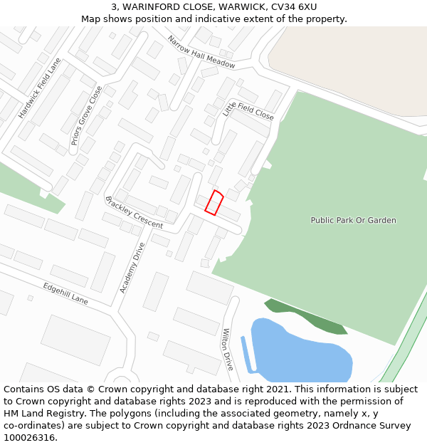 3, WARINFORD CLOSE, WARWICK, CV34 6XU: Location map and indicative extent of plot