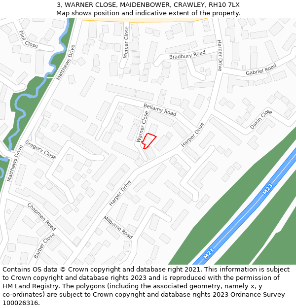 3, WARNER CLOSE, MAIDENBOWER, CRAWLEY, RH10 7LX: Location map and indicative extent of plot