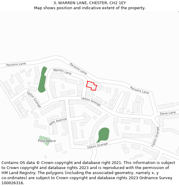 3, WARREN LANE, CHESTER, CH2 1EY: Location map and indicative extent of plot