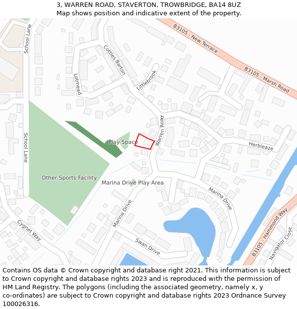 3, WARREN ROAD, STAVERTON, TROWBRIDGE, BA14 8UZ: Location map and indicative extent of plot