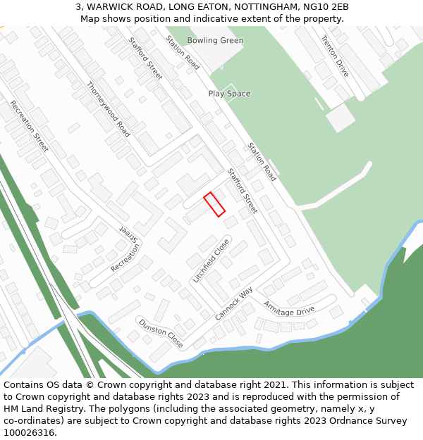 3, WARWICK ROAD, LONG EATON, NOTTINGHAM, NG10 2EB: Location map and indicative extent of plot