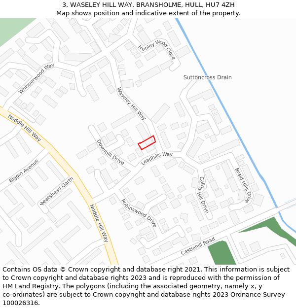 3, WASELEY HILL WAY, BRANSHOLME, HULL, HU7 4ZH: Location map and indicative extent of plot