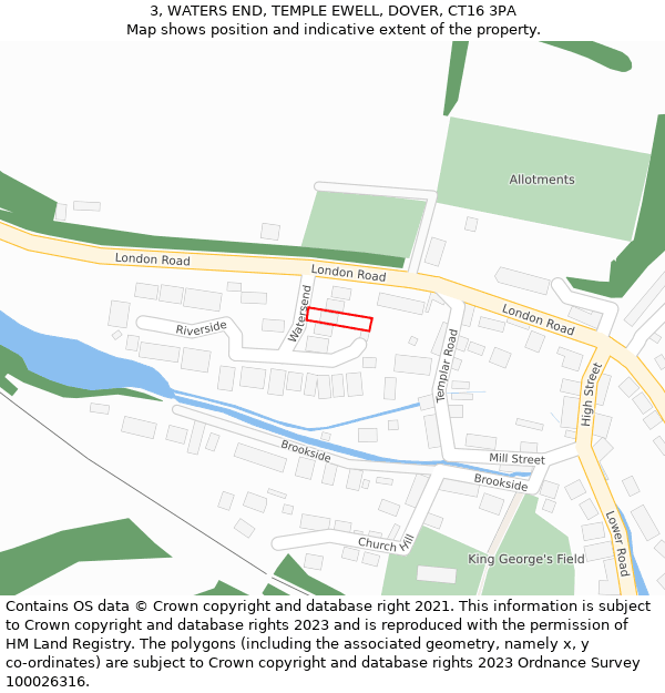 3, WATERS END, TEMPLE EWELL, DOVER, CT16 3PA: Location map and indicative extent of plot