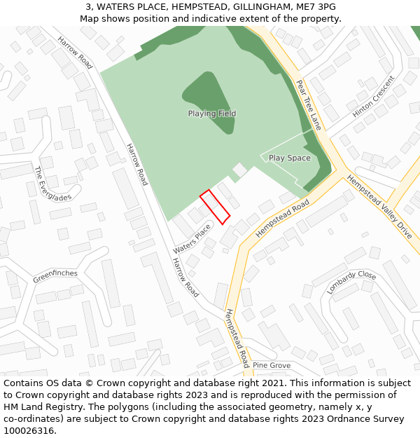 3, WATERS PLACE, HEMPSTEAD, GILLINGHAM, ME7 3PG: Location map and indicative extent of plot