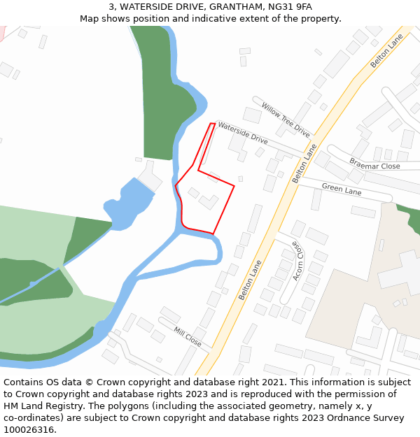 3, WATERSIDE DRIVE, GRANTHAM, NG31 9FA: Location map and indicative extent of plot