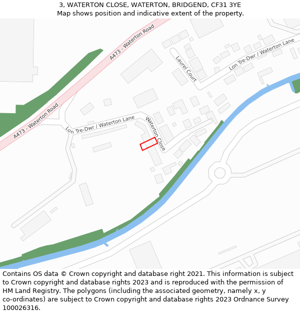 3, WATERTON CLOSE, WATERTON, BRIDGEND, CF31 3YE: Location map and indicative extent of plot