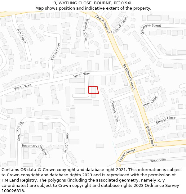 3, WATLING CLOSE, BOURNE, PE10 9XL: Location map and indicative extent of plot