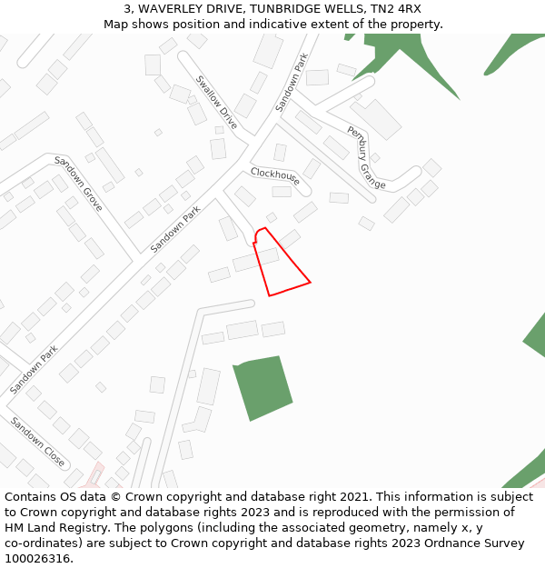 3, WAVERLEY DRIVE, TUNBRIDGE WELLS, TN2 4RX: Location map and indicative extent of plot