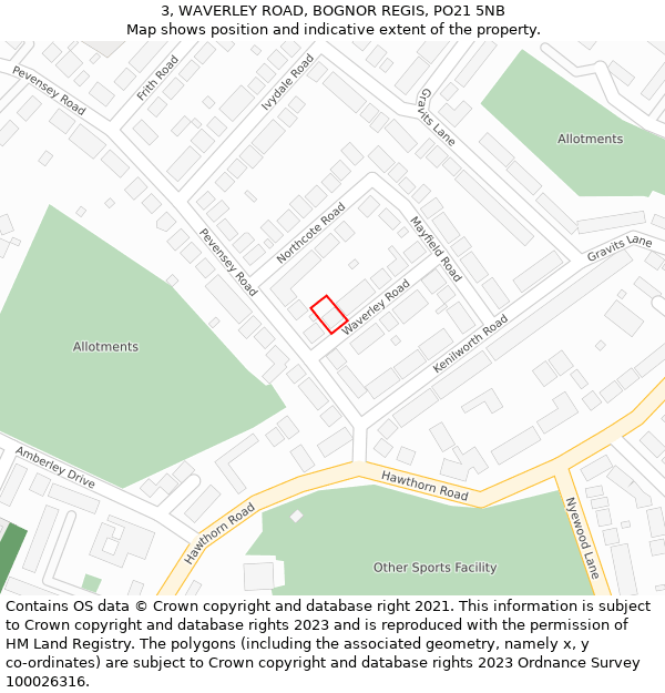 3, WAVERLEY ROAD, BOGNOR REGIS, PO21 5NB: Location map and indicative extent of plot