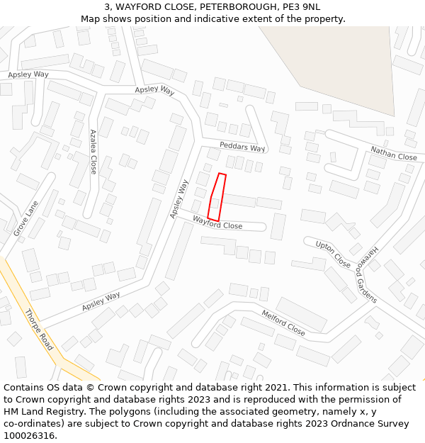 3, WAYFORD CLOSE, PETERBOROUGH, PE3 9NL: Location map and indicative extent of plot