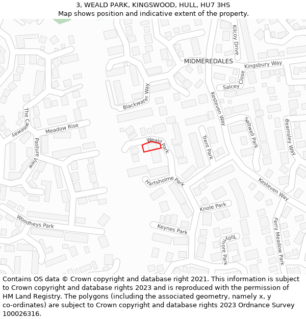 3, WEALD PARK, KINGSWOOD, HULL, HU7 3HS: Location map and indicative extent of plot