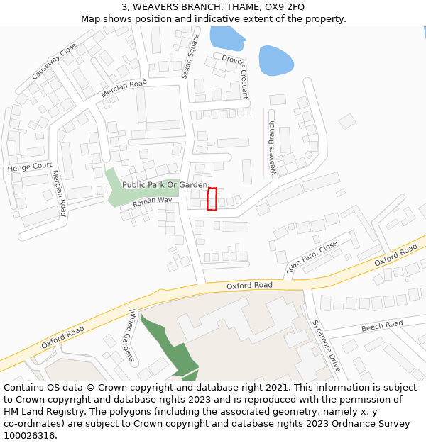 3, WEAVERS BRANCH, THAME, OX9 2FQ: Location map and indicative extent of plot