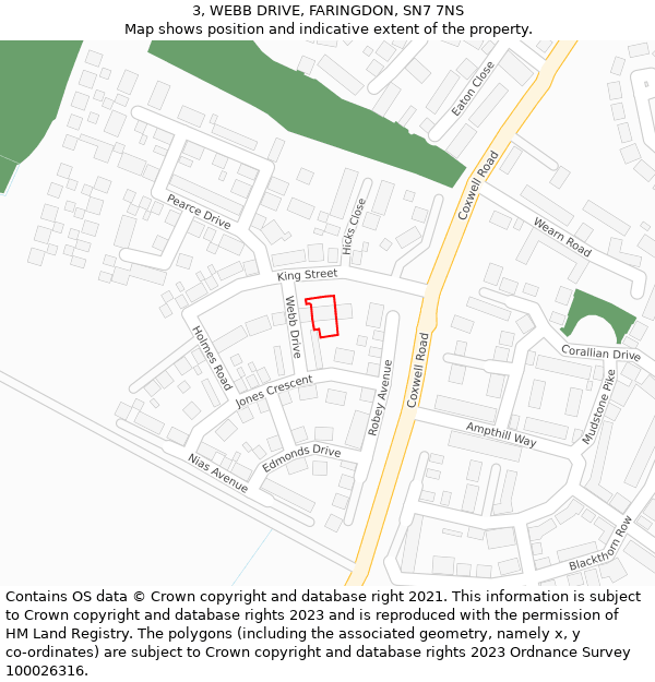3, WEBB DRIVE, FARINGDON, SN7 7NS: Location map and indicative extent of plot