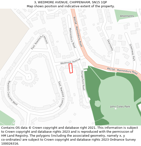 3, WEDMORE AVENUE, CHIPPENHAM, SN15 1QP: Location map and indicative extent of plot