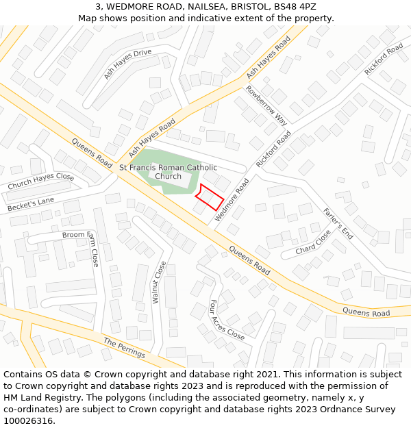 3, WEDMORE ROAD, NAILSEA, BRISTOL, BS48 4PZ: Location map and indicative extent of plot