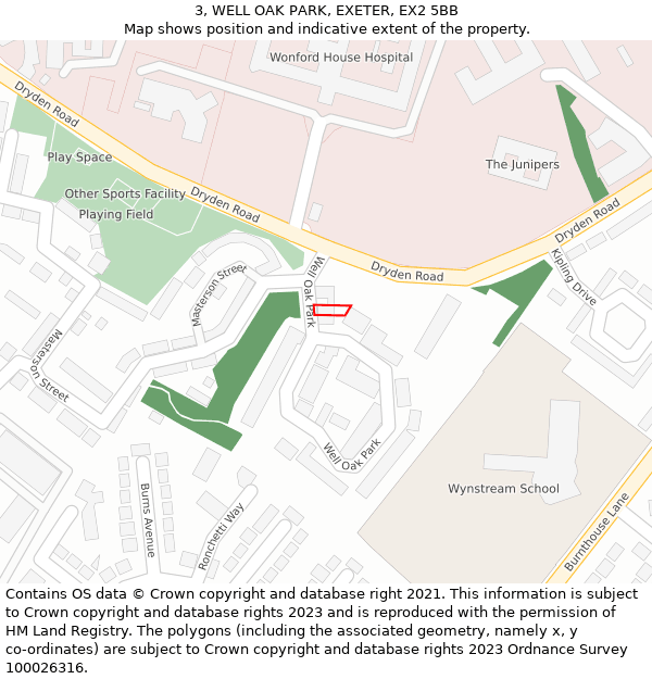 3, WELL OAK PARK, EXETER, EX2 5BB: Location map and indicative extent of plot