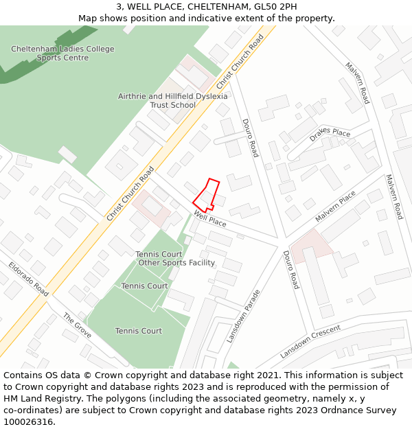 3, WELL PLACE, CHELTENHAM, GL50 2PH: Location map and indicative extent of plot