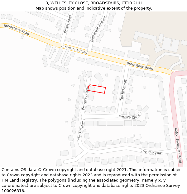 3, WELLESLEY CLOSE, BROADSTAIRS, CT10 2HH: Location map and indicative extent of plot