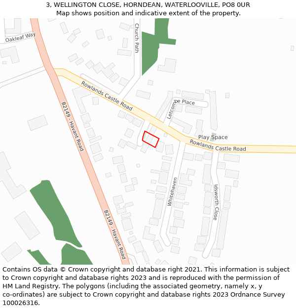 3, WELLINGTON CLOSE, HORNDEAN, WATERLOOVILLE, PO8 0UR: Location map and indicative extent of plot