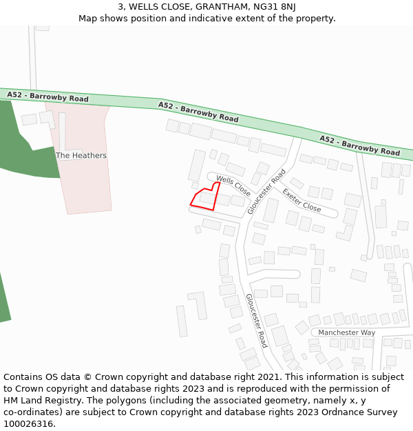 3, WELLS CLOSE, GRANTHAM, NG31 8NJ: Location map and indicative extent of plot