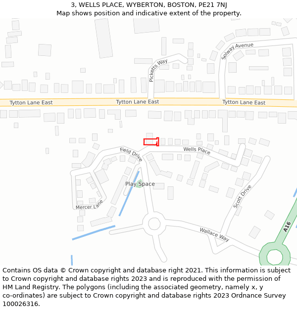 3, WELLS PLACE, WYBERTON, BOSTON, PE21 7NJ: Location map and indicative extent of plot