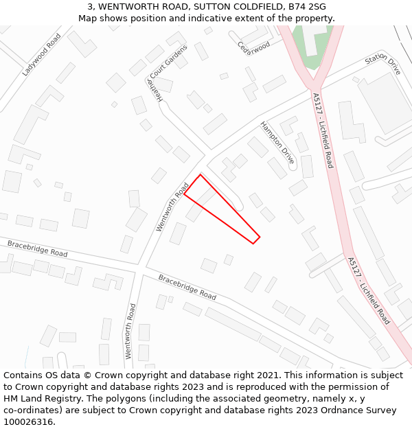 3, WENTWORTH ROAD, SUTTON COLDFIELD, B74 2SG: Location map and indicative extent of plot