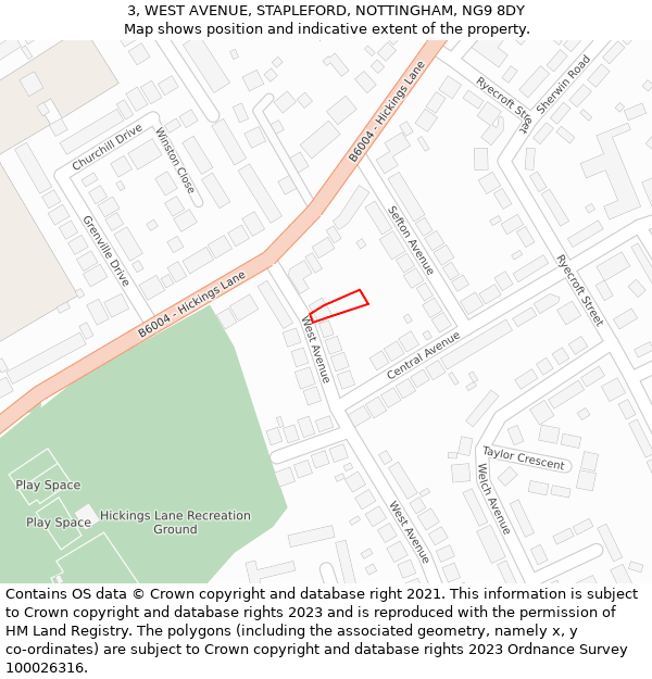 3, WEST AVENUE, STAPLEFORD, NOTTINGHAM, NG9 8DY: Location map and indicative extent of plot