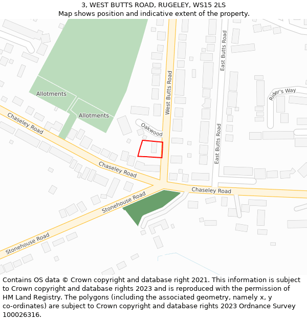 3, WEST BUTTS ROAD, RUGELEY, WS15 2LS: Location map and indicative extent of plot