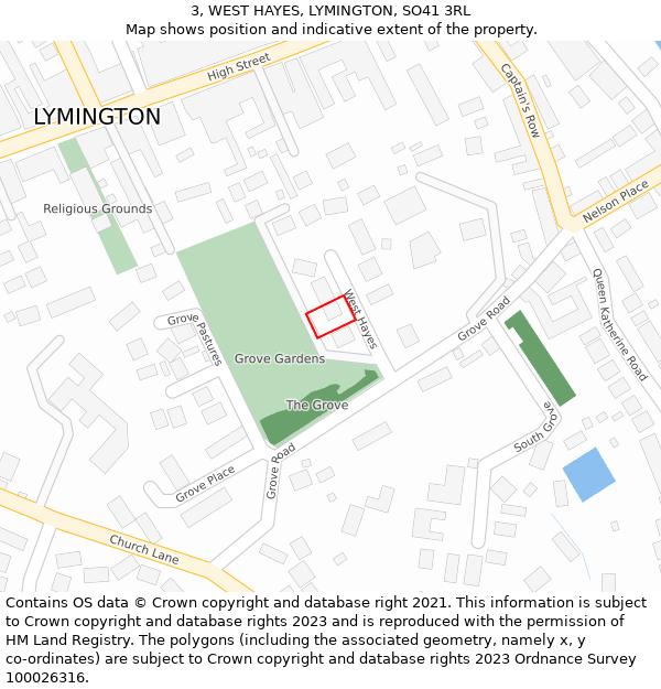 3, WEST HAYES, LYMINGTON, SO41 3RL: Location map and indicative extent of plot