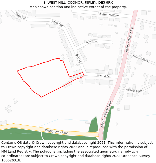 3, WEST HILL, CODNOR, RIPLEY, DE5 9RX: Location map and indicative extent of plot