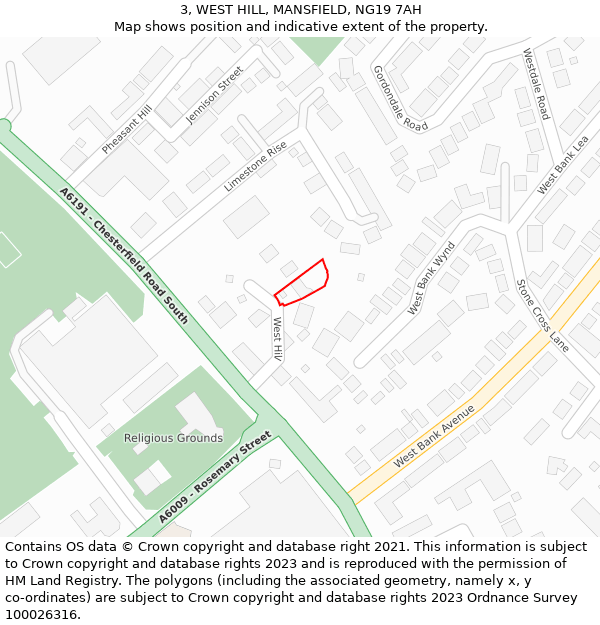 3, WEST HILL, MANSFIELD, NG19 7AH: Location map and indicative extent of plot