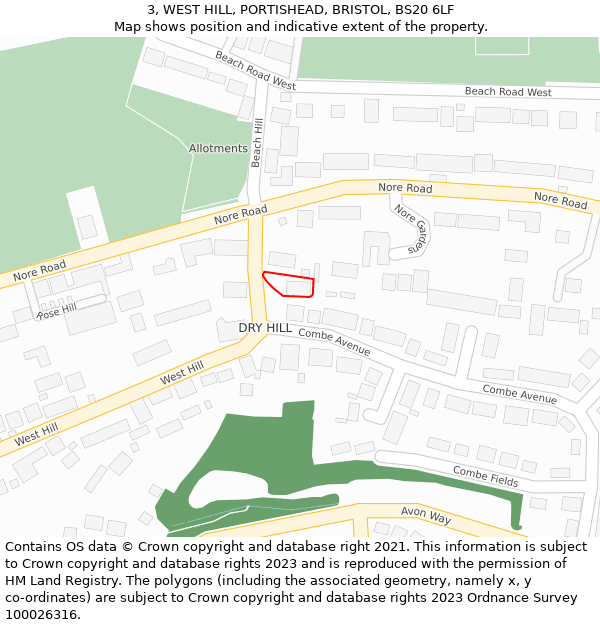 3, WEST HILL, PORTISHEAD, BRISTOL, BS20 6LF: Location map and indicative extent of plot