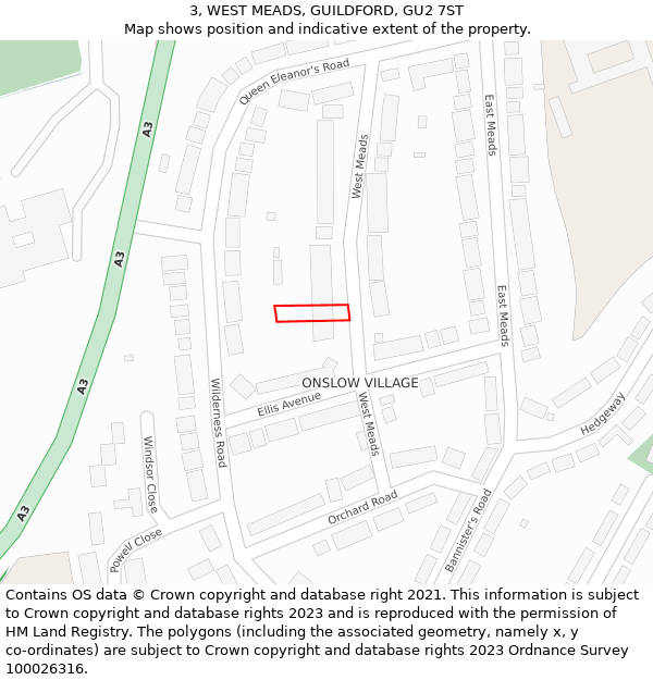 3, WEST MEADS, GUILDFORD, GU2 7ST: Location map and indicative extent of plot