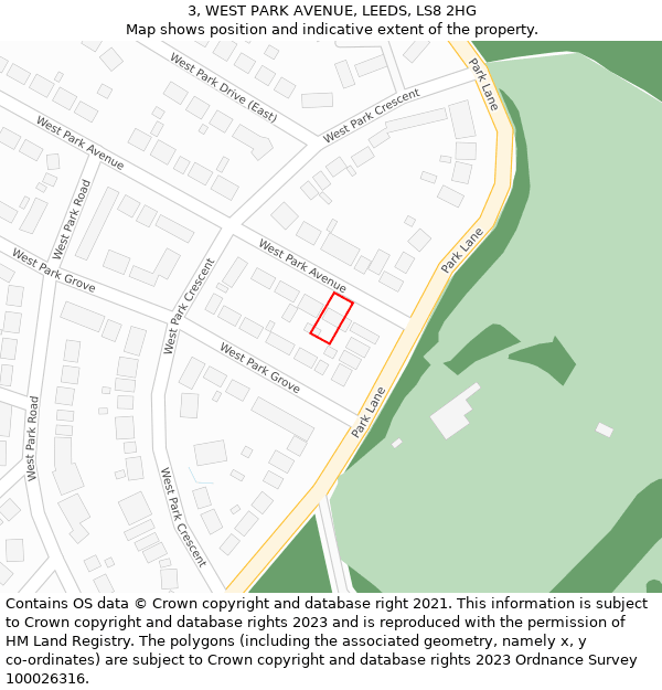 3, WEST PARK AVENUE, LEEDS, LS8 2HG: Location map and indicative extent of plot