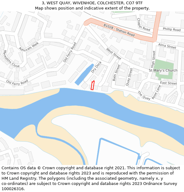 3, WEST QUAY, WIVENHOE, COLCHESTER, CO7 9TF: Location map and indicative extent of plot