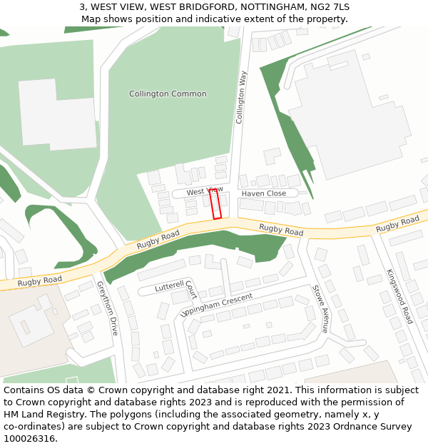 3, WEST VIEW, WEST BRIDGFORD, NOTTINGHAM, NG2 7LS: Location map and indicative extent of plot