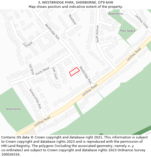 3, WESTBRIDGE PARK, SHERBORNE, DT9 6AW: Location map and indicative extent of plot